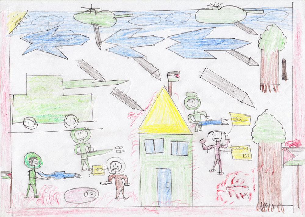 McCarty's photo was based on this drawing by a girl living in Gaza.