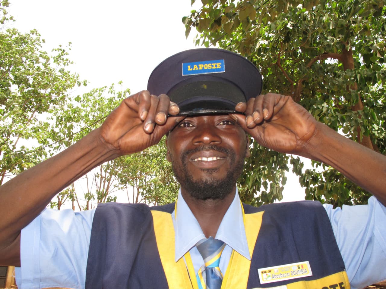 Aboubacar Doumbia's homemade mailman uniform.
