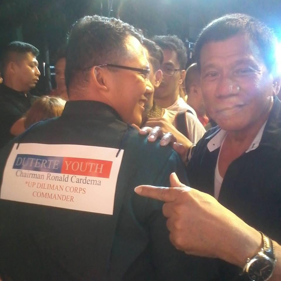 Duterte Youth leader Ronald Cardema with Philippine President Rodrigo Duterte.