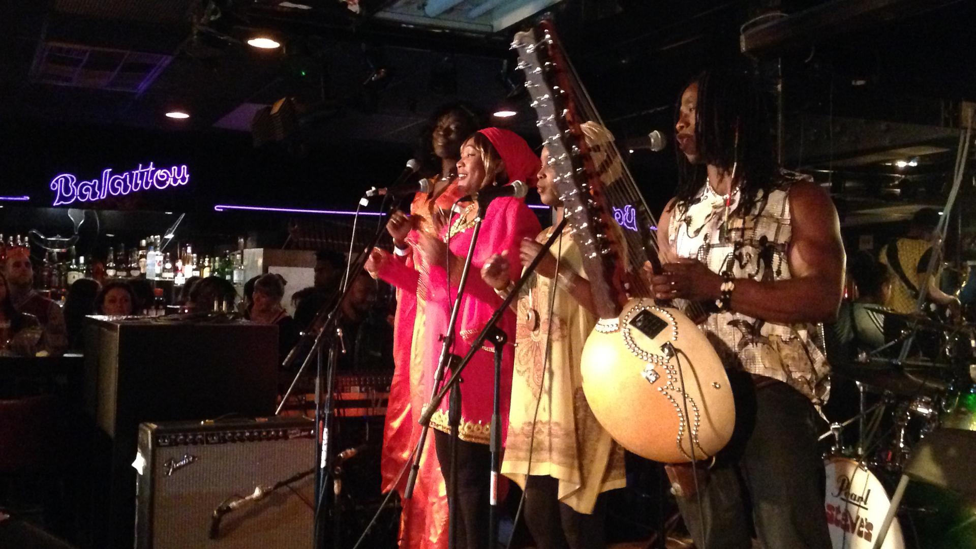 Yamoussa Kora & Thousand Colors onstage at Club Balattou during a preliminary round of the Syli D’Or competition in March.