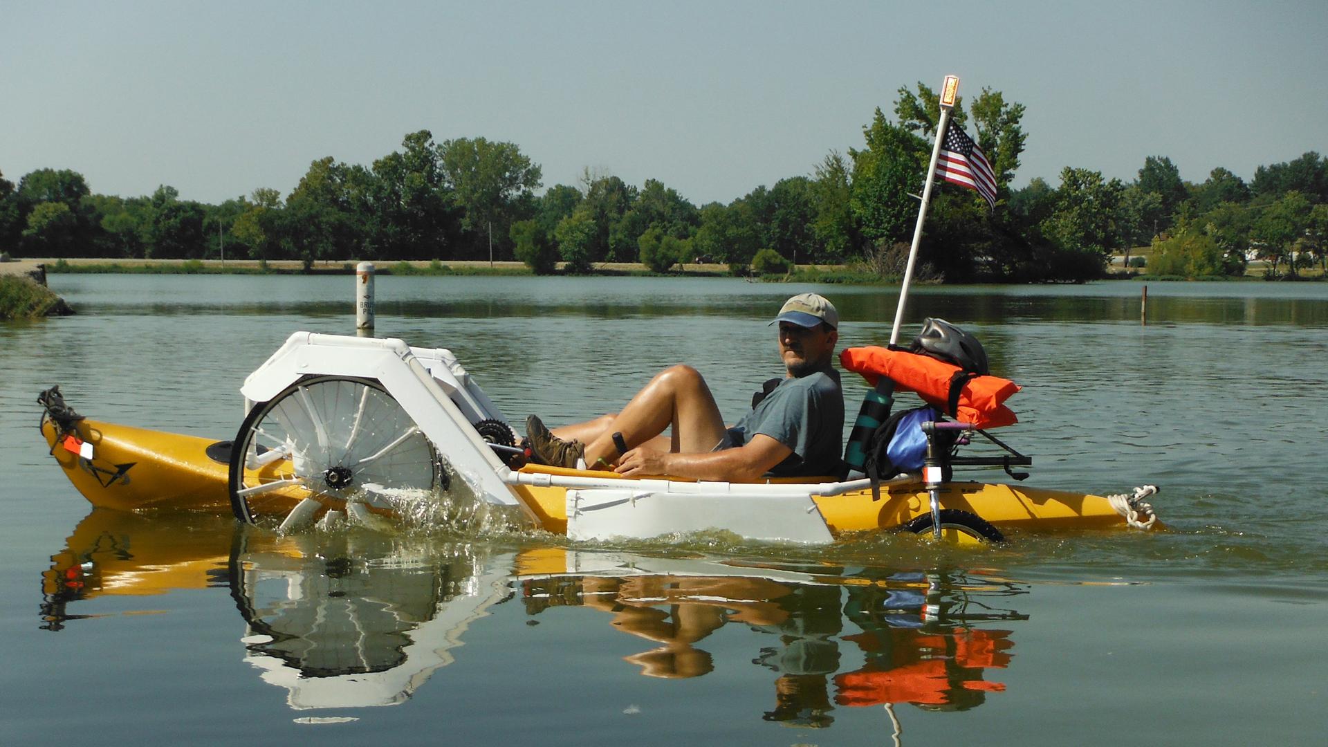 The Quadyak -- part bike, part boat. Randy Ridings came up with the idea to solve a nagging problem.