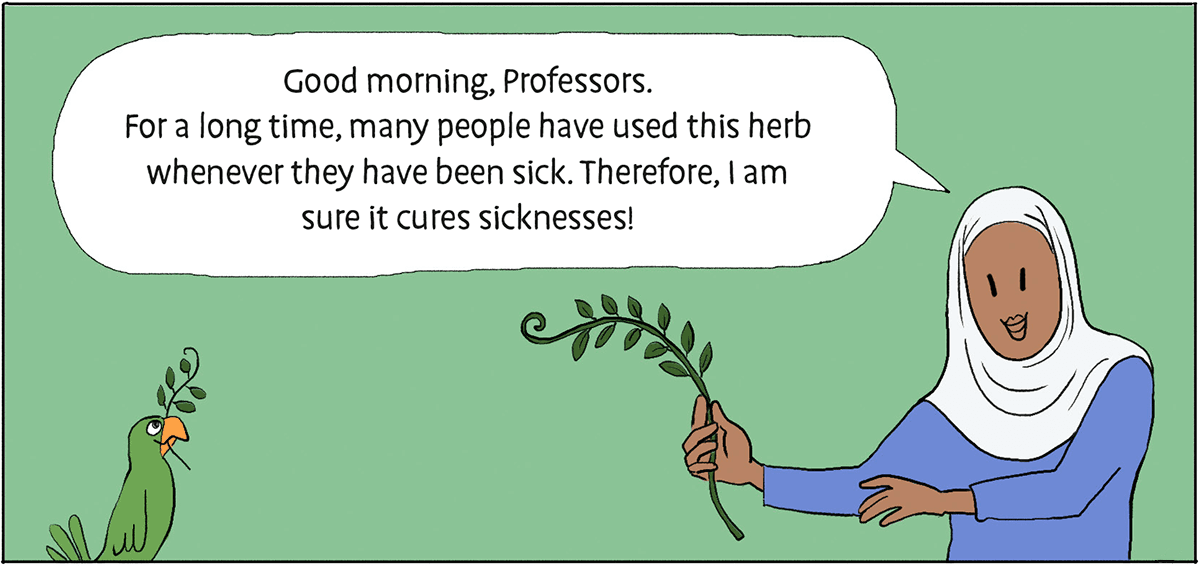 frame from comic book talking about an herb that people heard that's a cure. It's not.