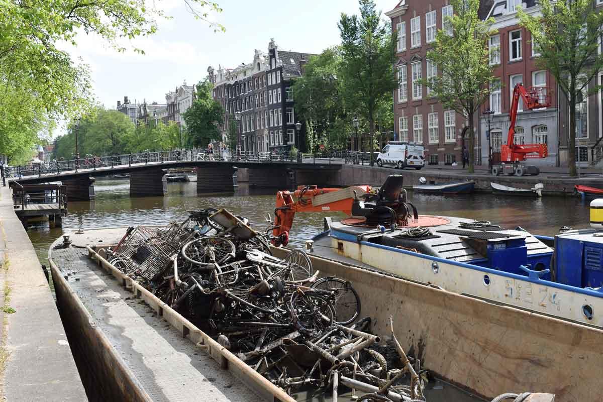 Bikes and other trash scooped up by the bike fisherman's claw in Amsterdam.