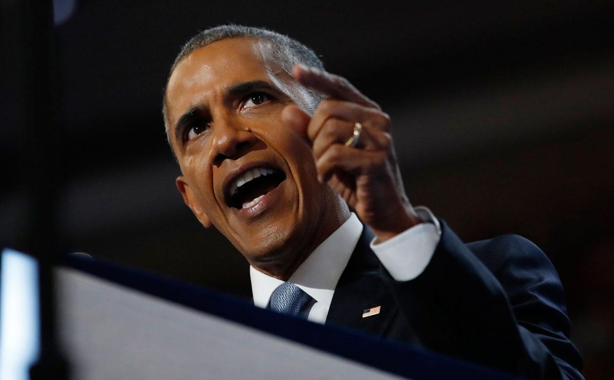 President Barack Obama speaks on the third night of the 2016 DNC.
