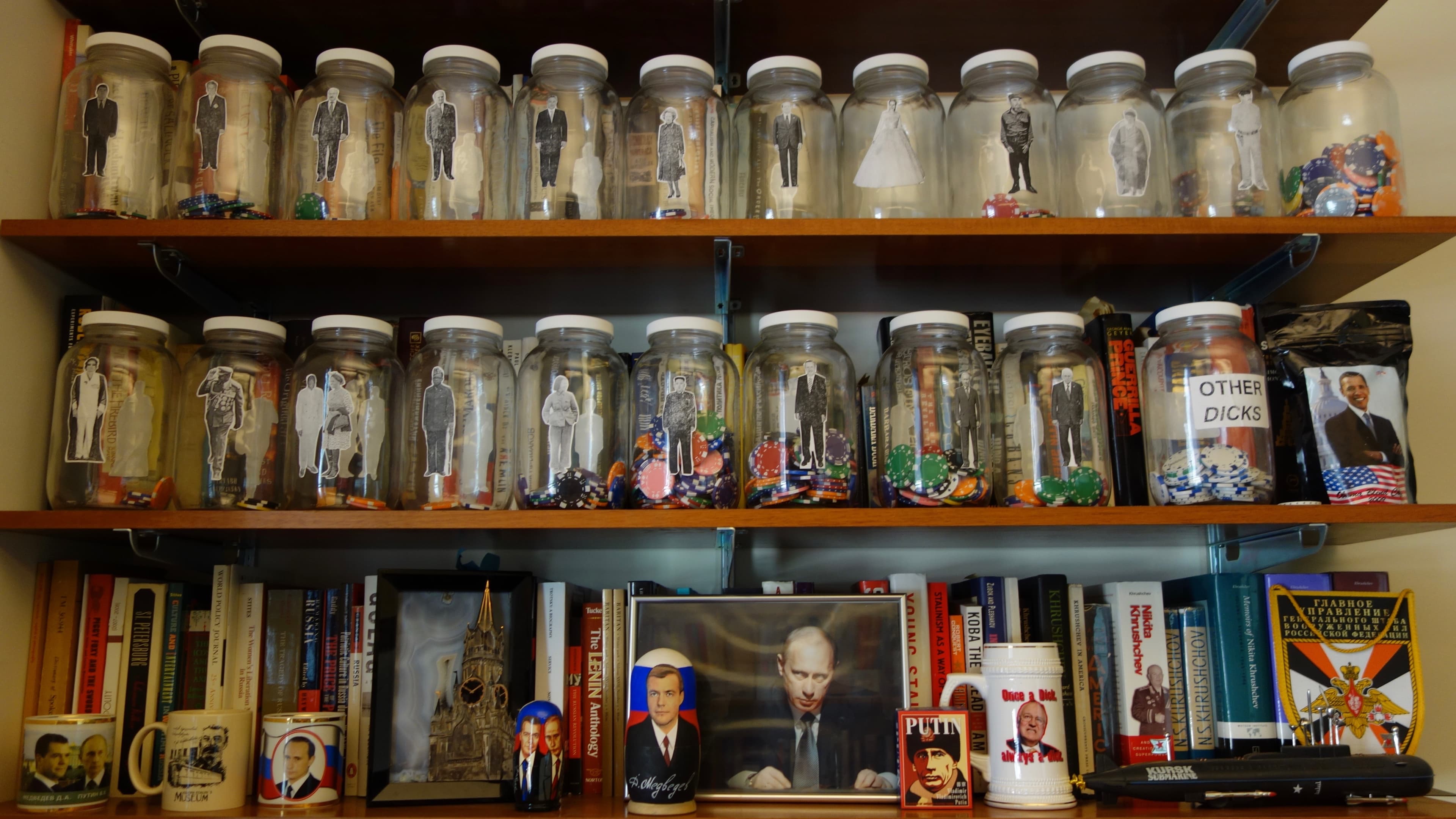 Wall of dictators in New School Professor Nina Khrushcheva's office.