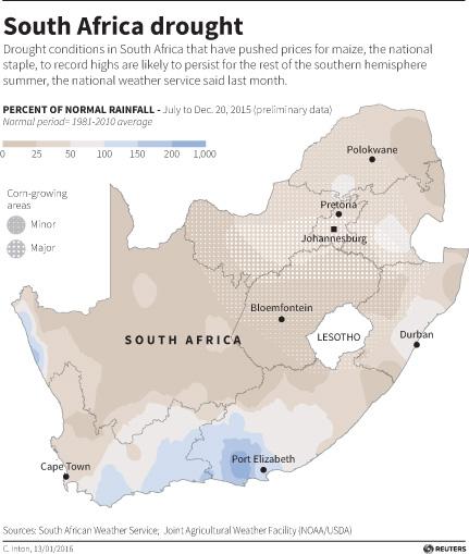 Severe drought conditions extend across South Africa and beyond during the current southern hemisphere summer.