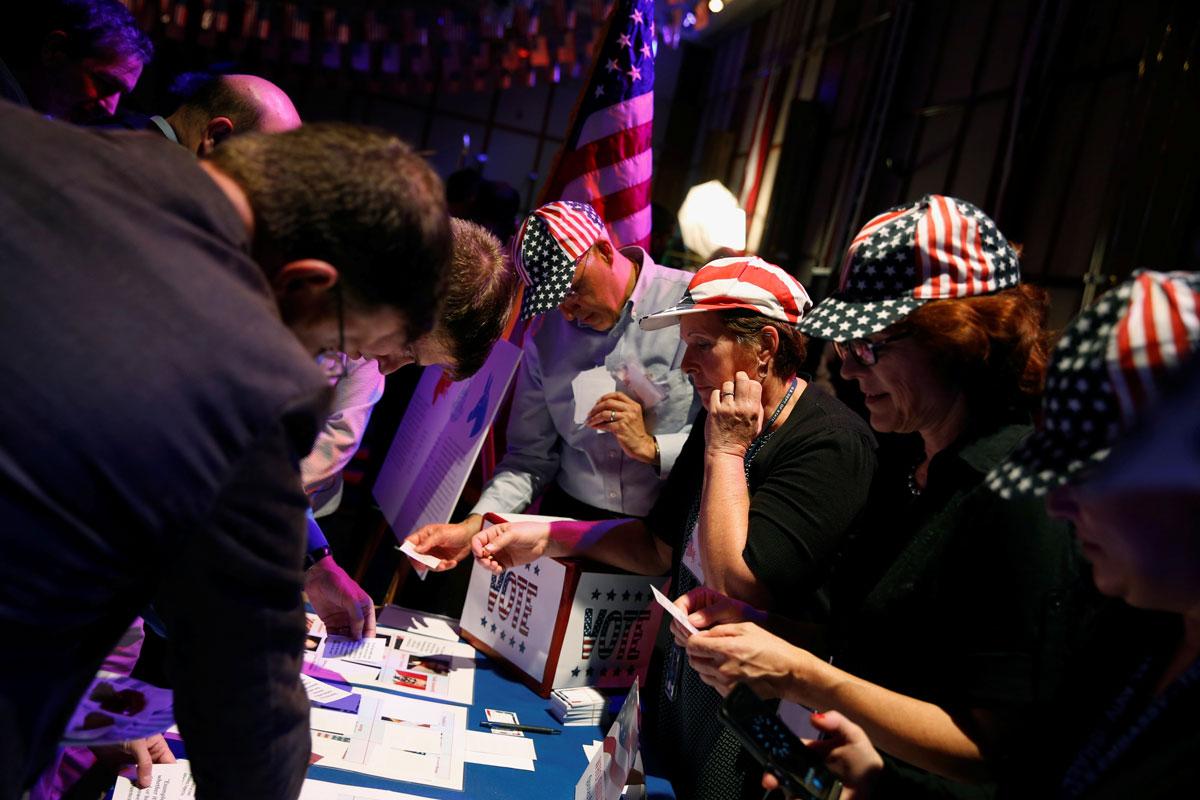 Attendees at a US presidential election night event at the US Embassy in Tel Aviv.
