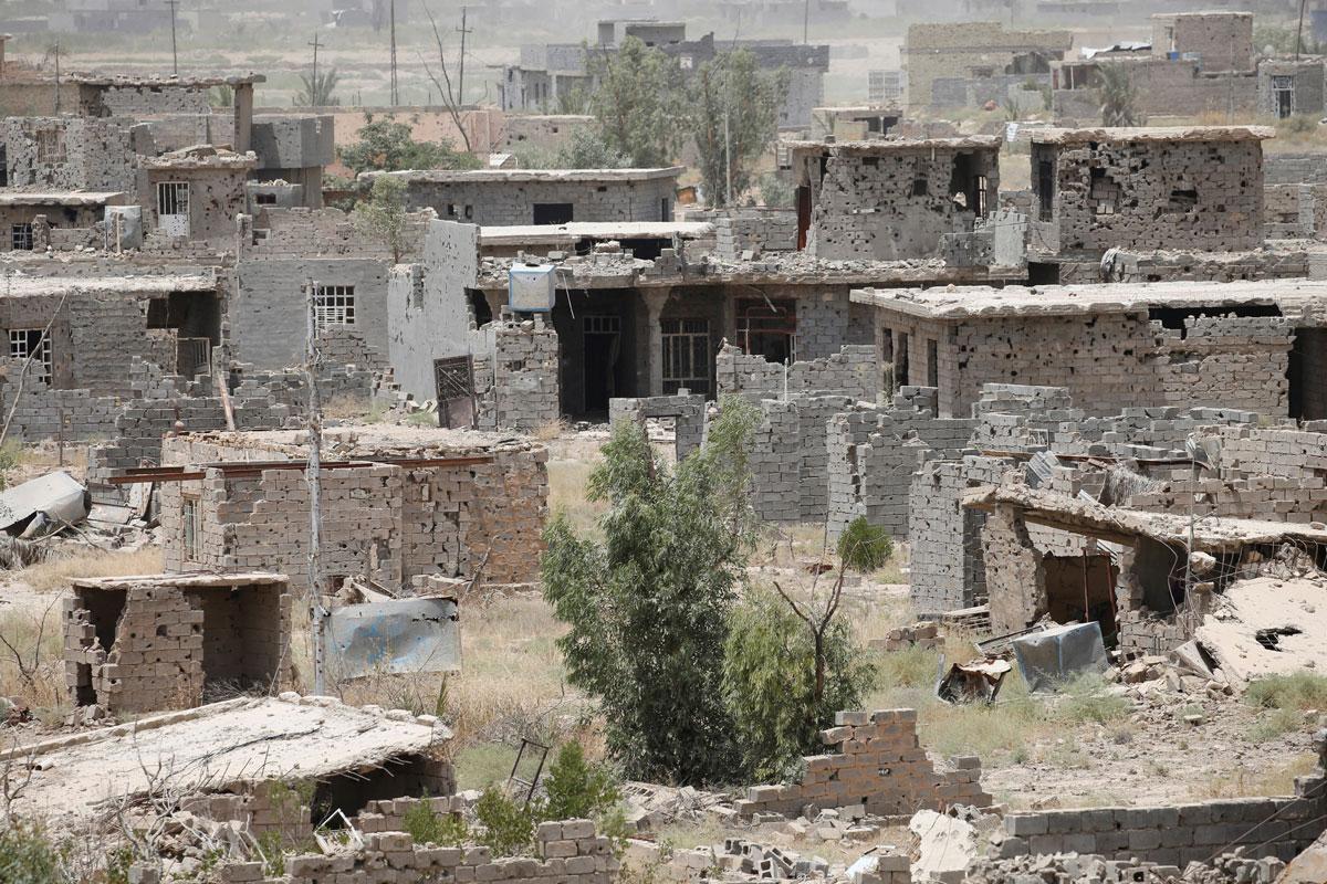 Destroyed buildings from clashes are seen on the outskirts of Fallujah.