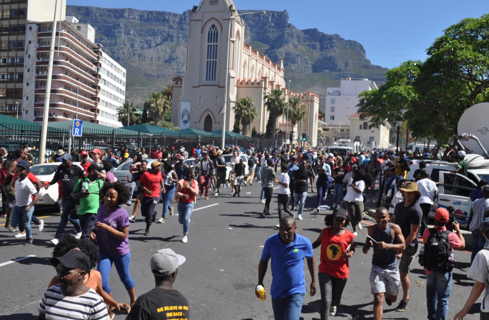 The scene at a student protest in Cape Town last month