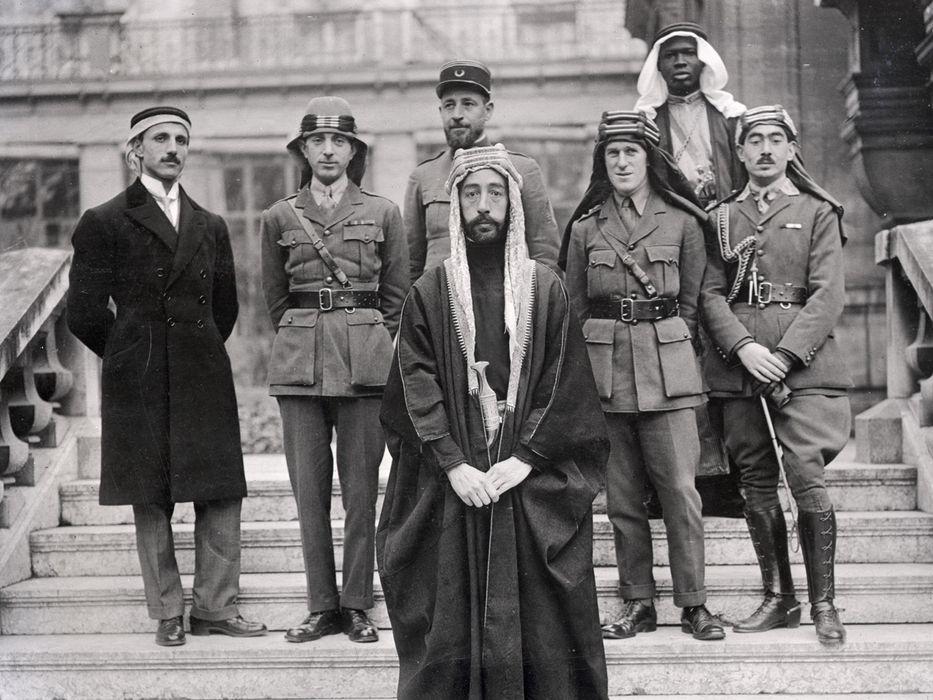 Then-Prince Faisal stands with his delegation at the Versailles peace conference after World War I in France. Faisal went on to become king of Iraq.