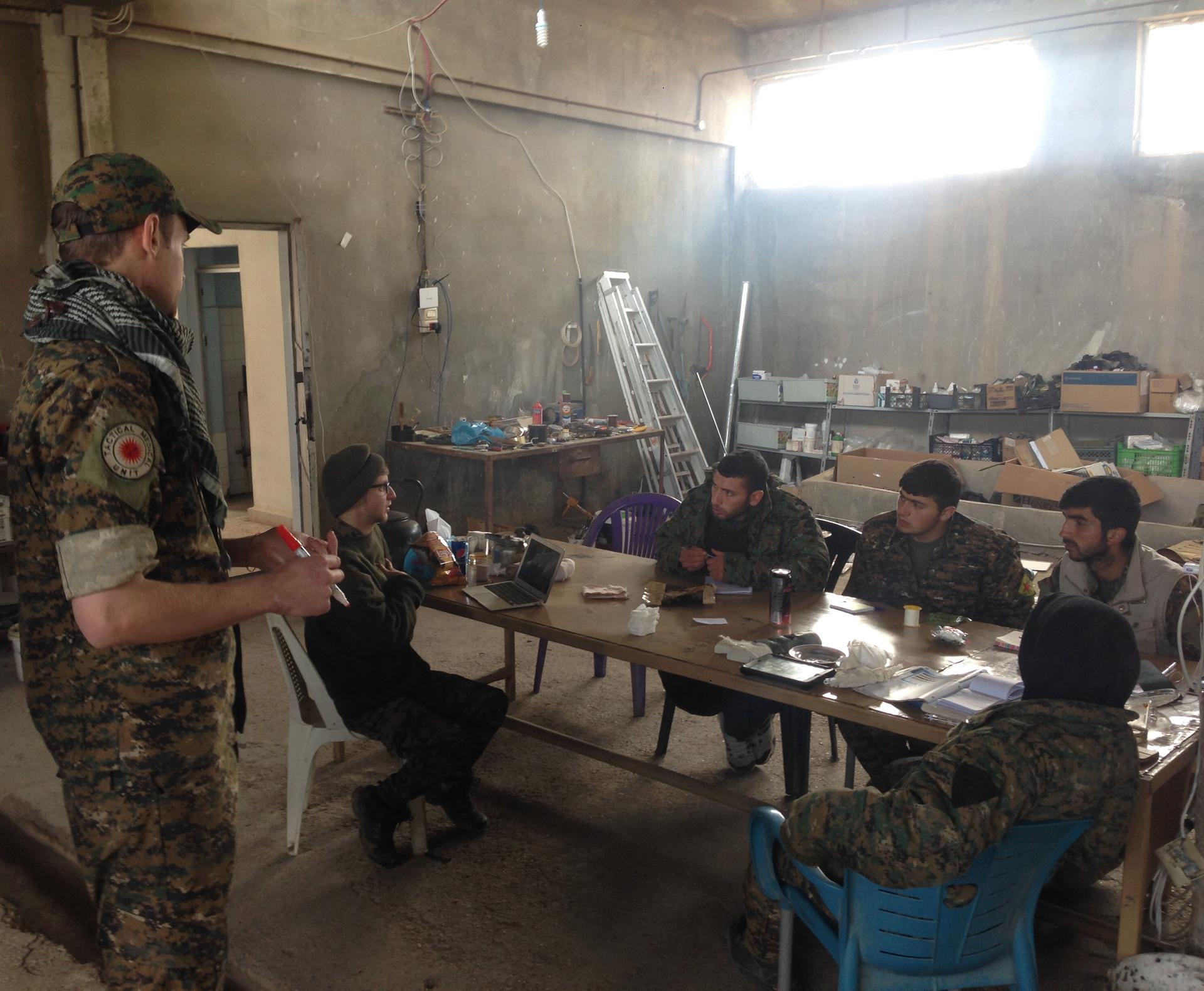 Lucas Chapman at a training session in Rojava, northern Syria.
