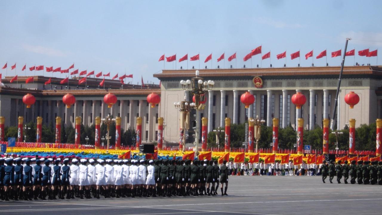 Military parade in front of the Great Hall of the People in Beijing, to mark the 60th anniversary of Chinese Communist Party rule, in 2009