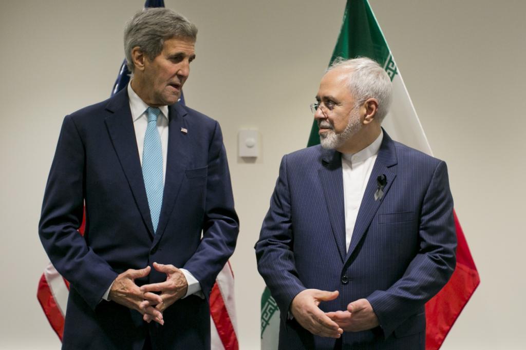 US Secretary of State John Kerry poses with Foreign Affairs Minister of Iran Javad Zarif during a bilateral talk at the United Nations headquarters in New York on Sept. 26, 2015.