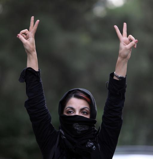 An Iranian woman protests election results in the streets on July 9, 2009 in Tehran.