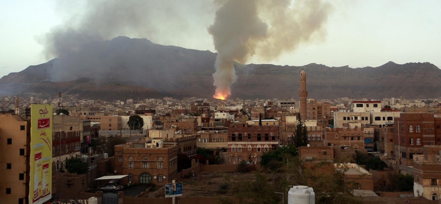 Smoke billows following an airstrike by the Saudi-led coalition on May 11, 2015, in the Yemeni capital, Sanaa.