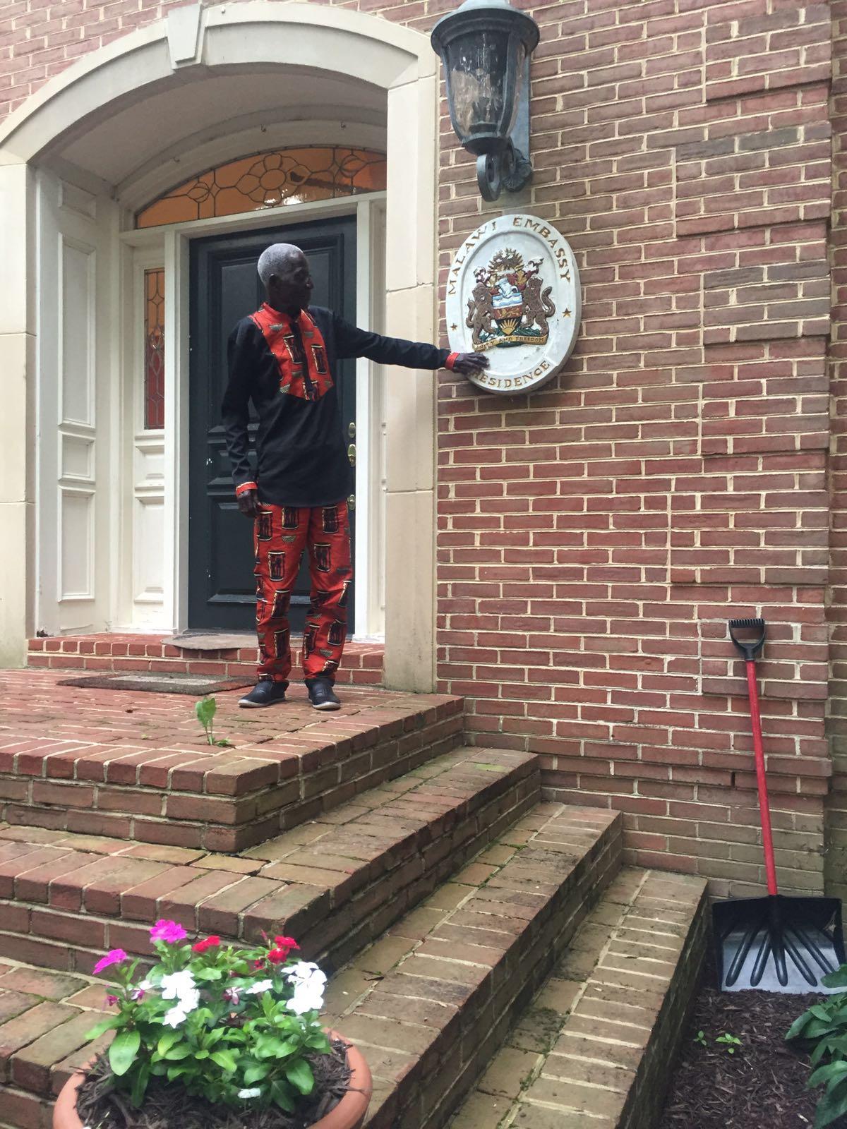 Giddes Chalamanda outside the Malawi embassy in Washington DC