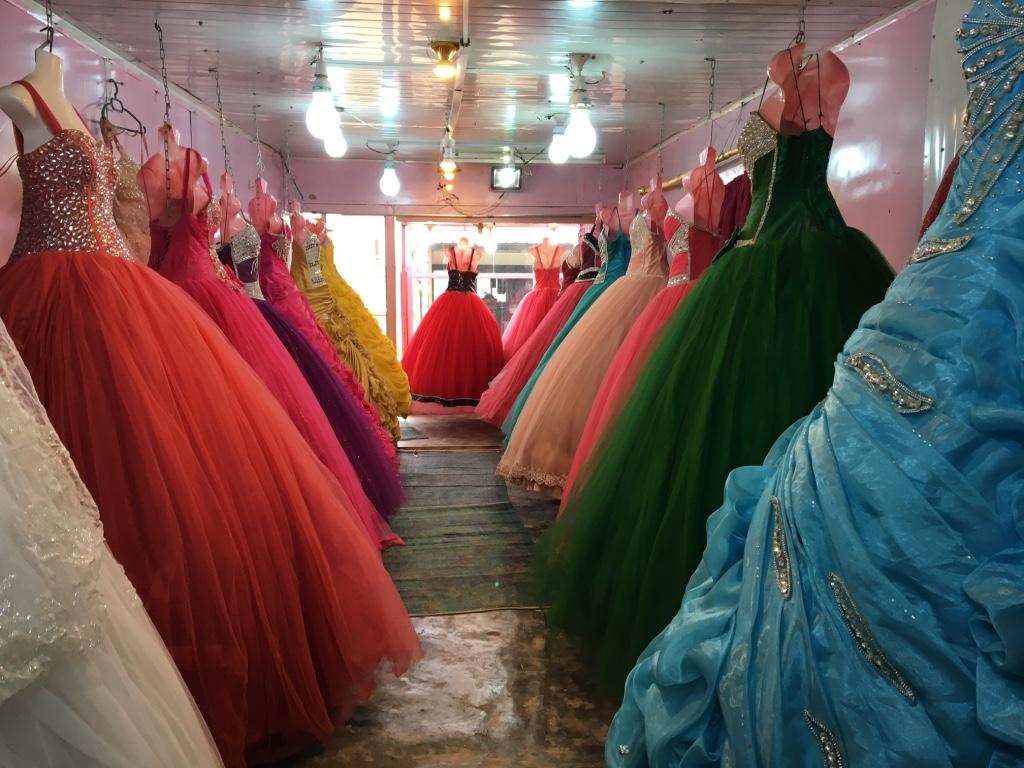 Inside a wedding dress store in Zaatari refugee camp.