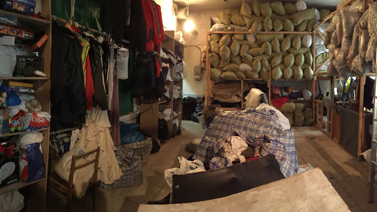 Donations have piled up at a volunteer run center in Kiev, so they’ve been bagged up to send to other regions of Ukraine where the internally displaced have less help.