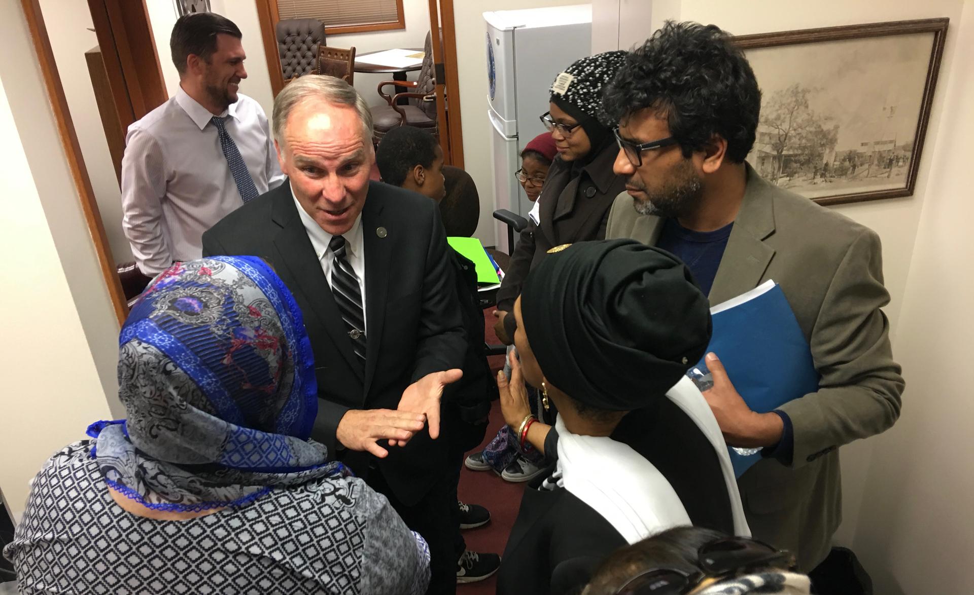 GOP state representative Kyle Biedermann held a short impromptu meeitng with Muslim Texans who took part in 