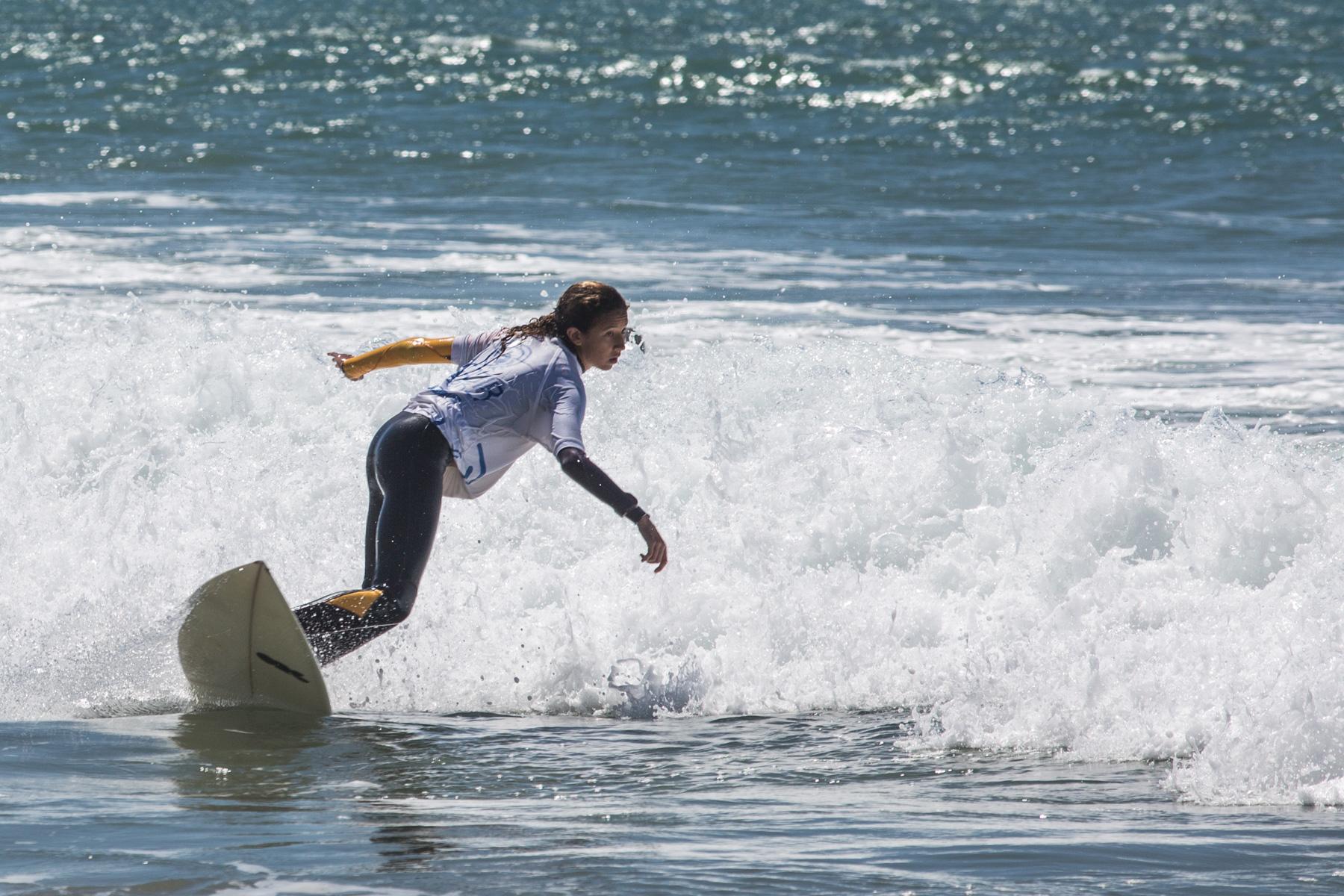 Lilias Tebbaï 12 is a rising talent. Here she rides the surf in Morocco.