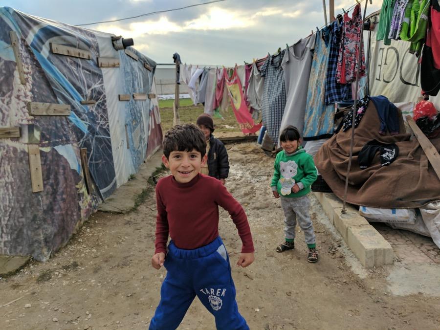 Syrian children playing around the refugee camp in eastern Lebanon.