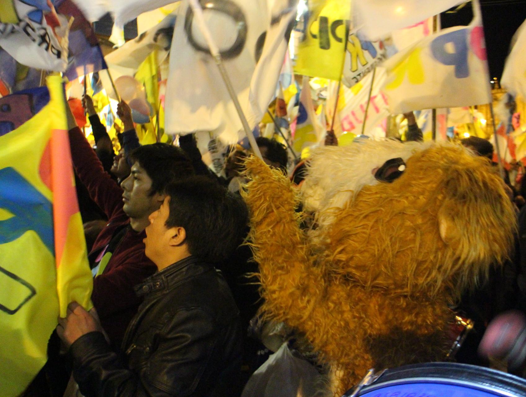 A supporter of Peruvian presidential candidate Pedro Pablo Kuczynski attended the presidential rally in Cuzco dressed as a Guinea pig, Kuczynski's campaign mascot and a symbol of Peruvian culture.