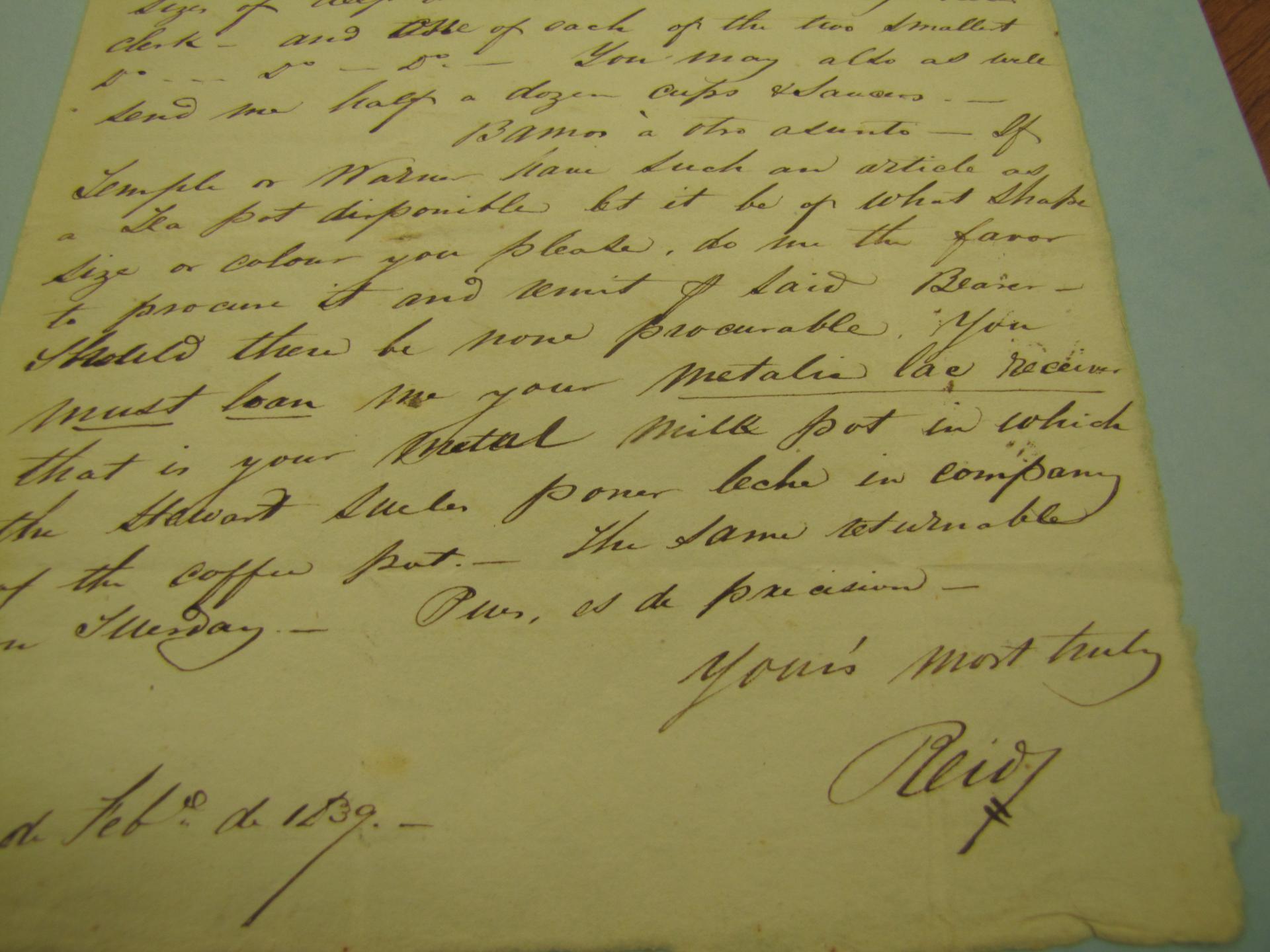 Letter from Hugh Reid to Abel Stearns