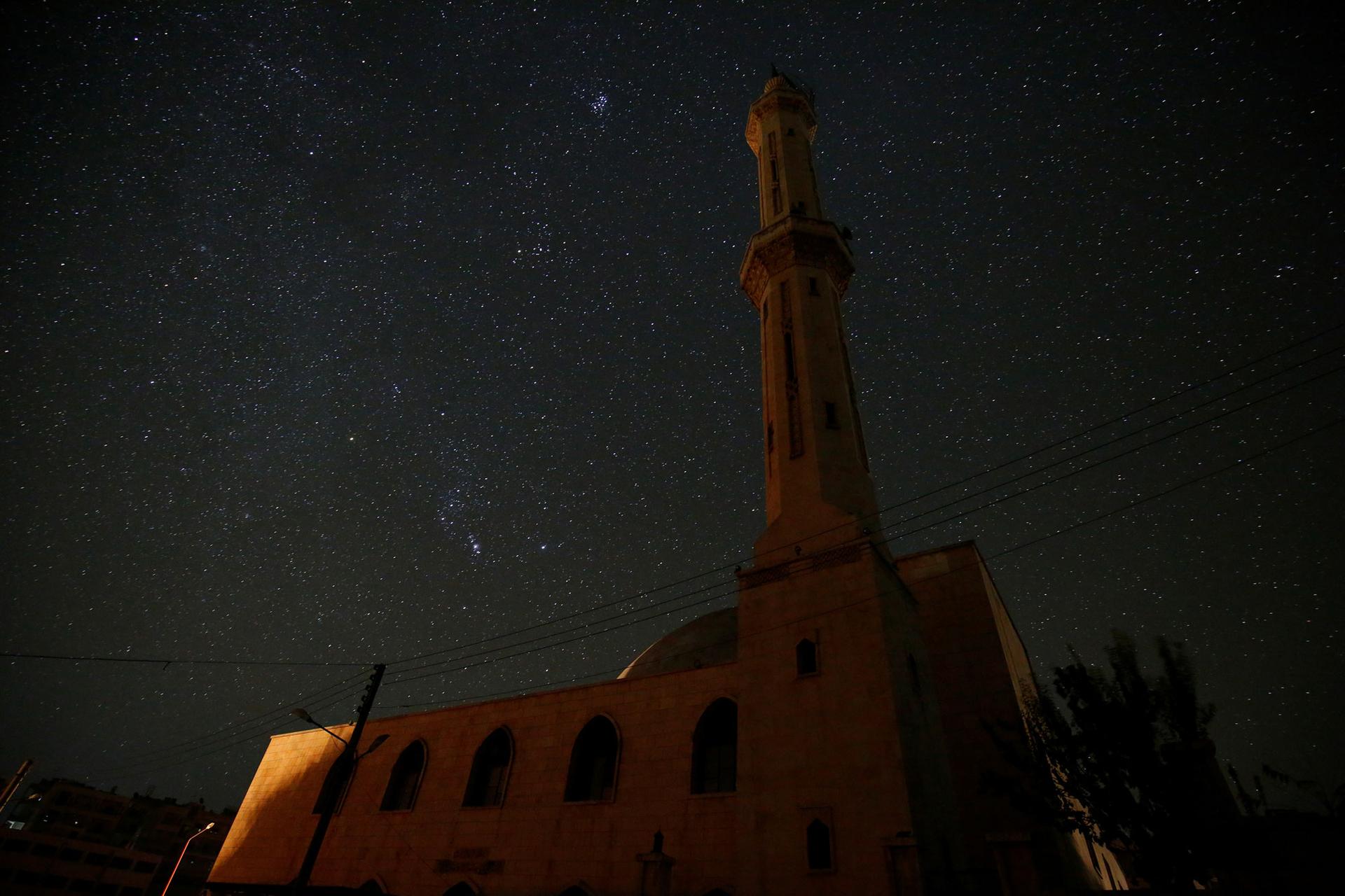 A mosque stands in the rebel-controlled area of Maaret al-Numan town in Idlib province.