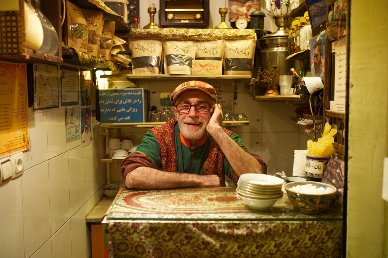 Kazem, the tea man in Tehran Bazaar.