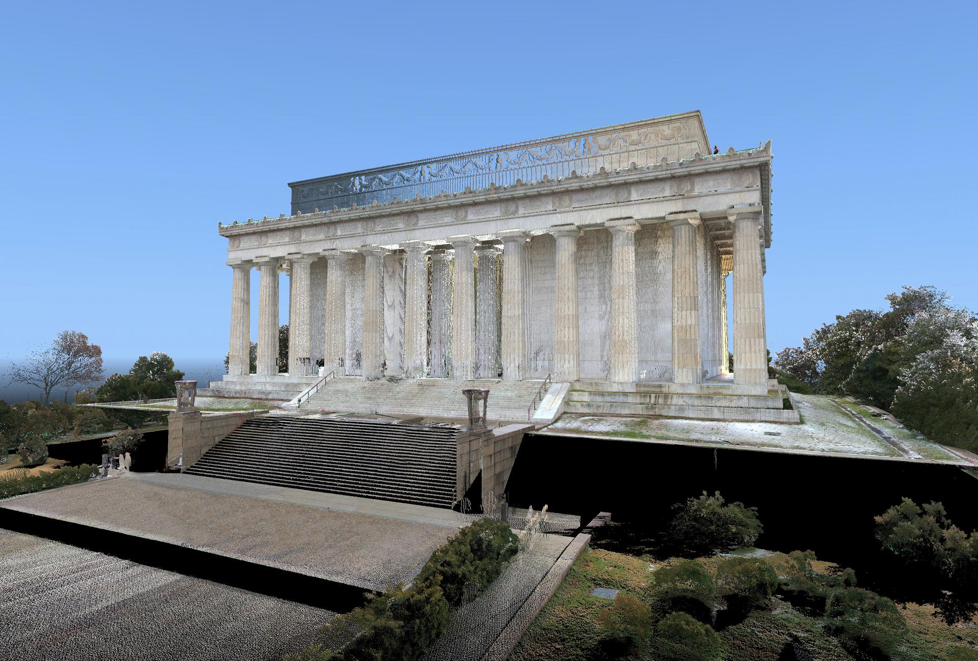 Laser scan data with coloring of the Lincoln Memorial.