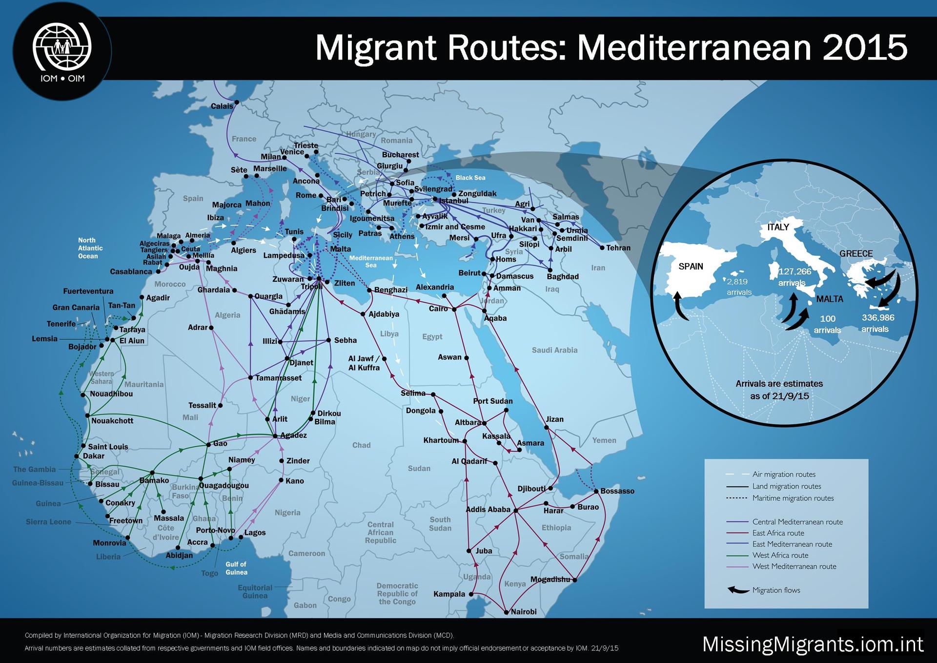 Migrant routes in the Mediterranean in 2015