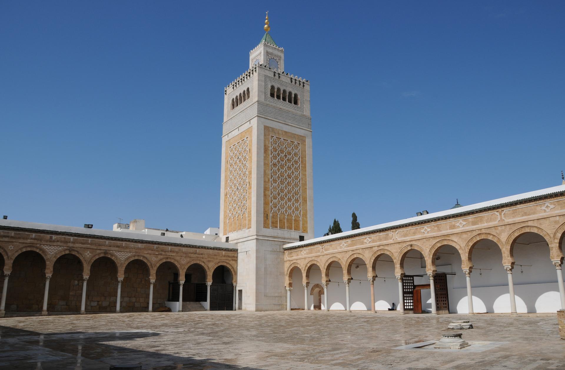 Minaret of the Al-Zaytuna Mosque in Tunis.