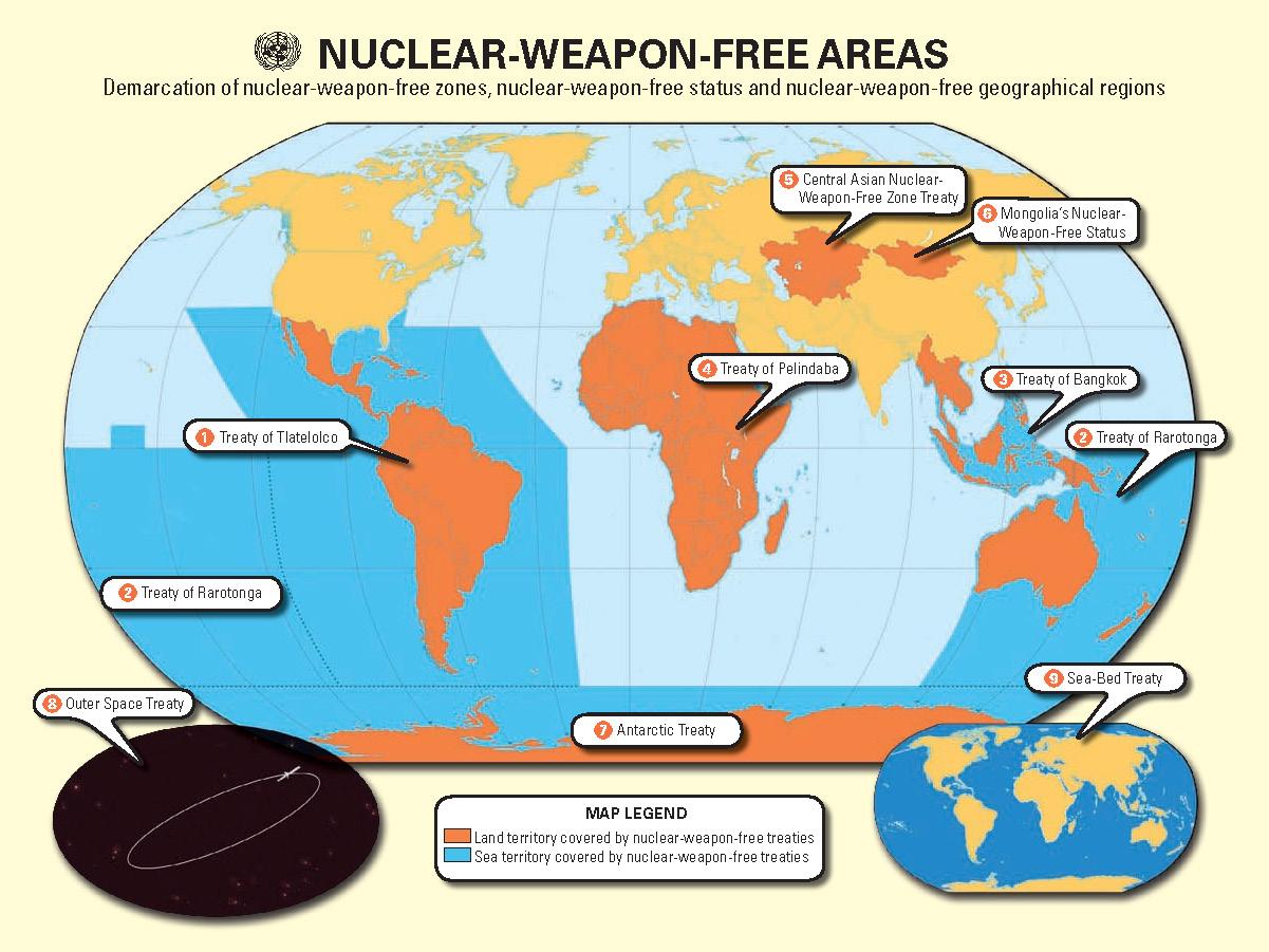 A map of nuclear-weapon-free zones.