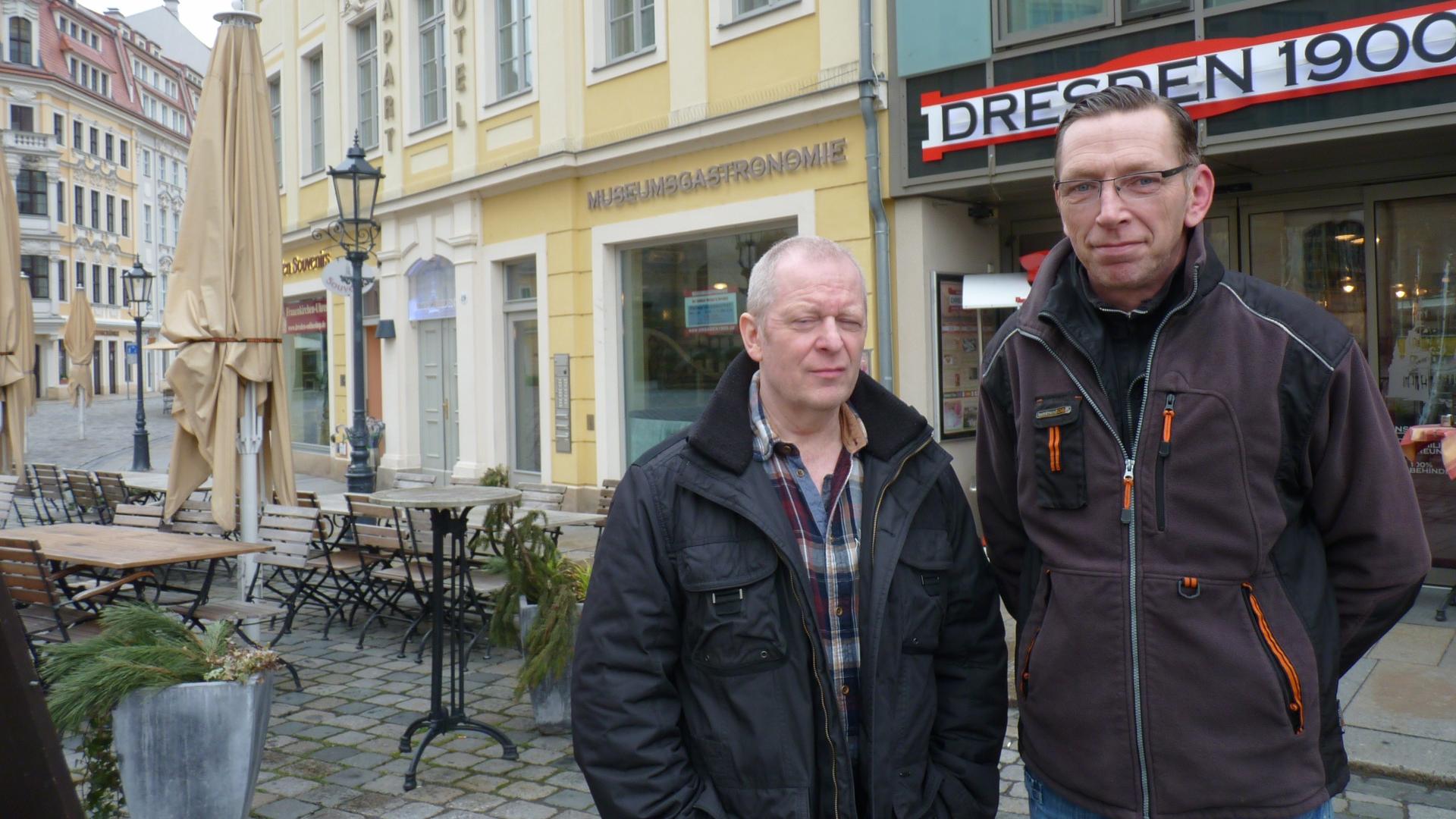 Achim Exner (R) and Rene Jahn are part of a PEGIDA off-shoot group calling itself, Direct Democracy for Europe.