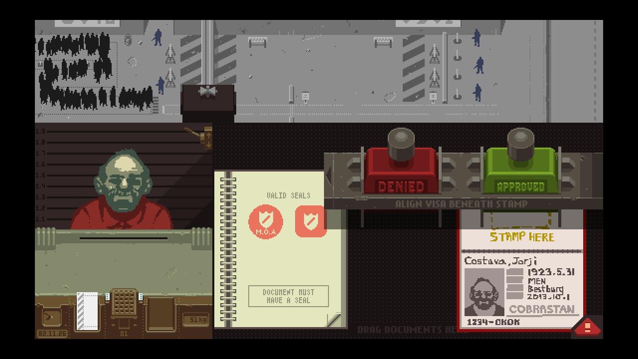 A view of my inspector’s booth in “Papers, Please.”