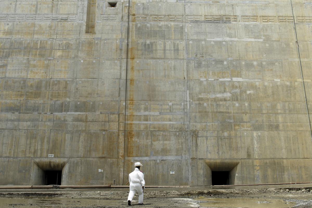 A worker is seen at the Panama Canal expansion project site.