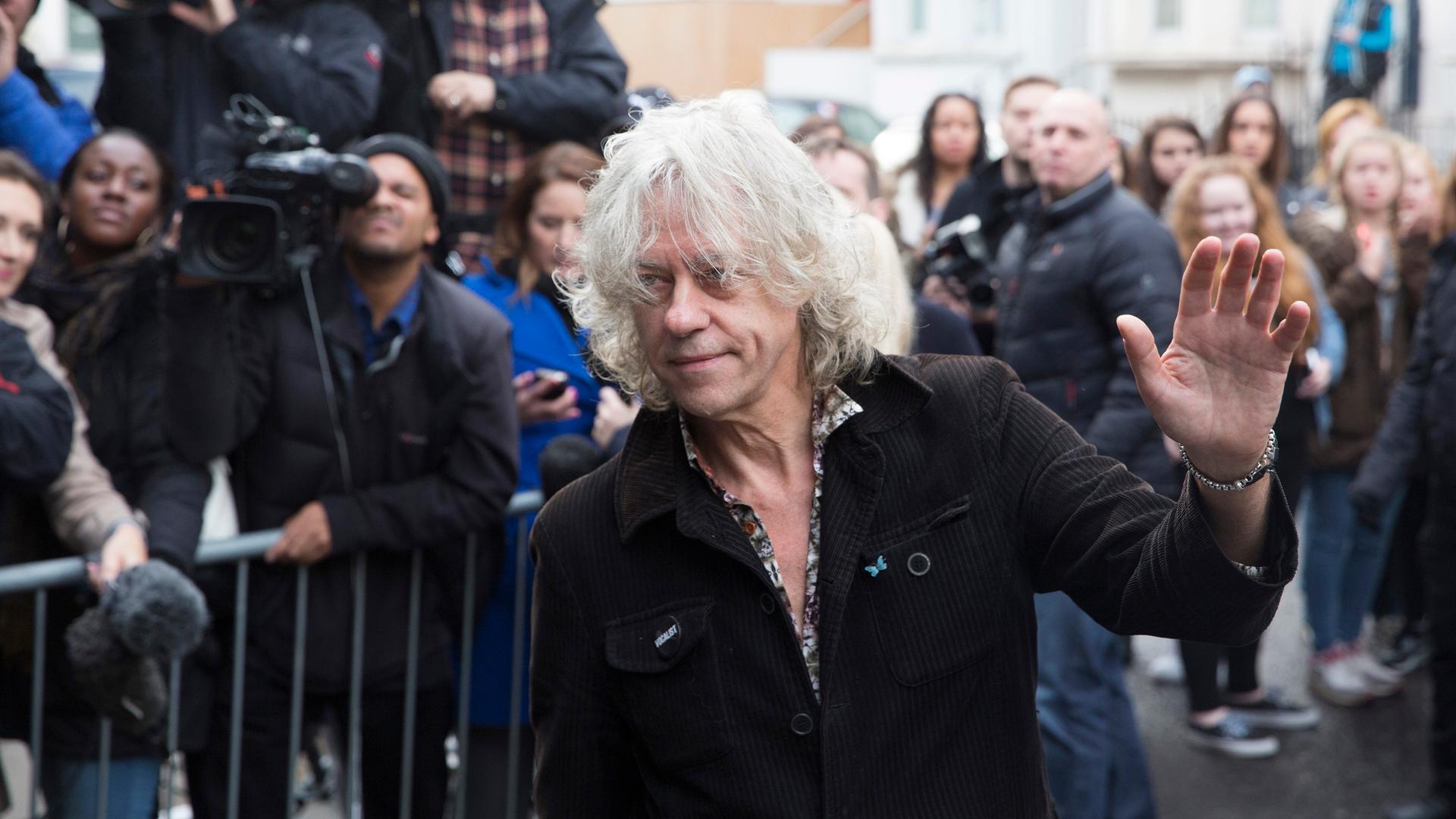 Musician Bob Geldof arrives at a recording of 'Do They Know It's Christmas