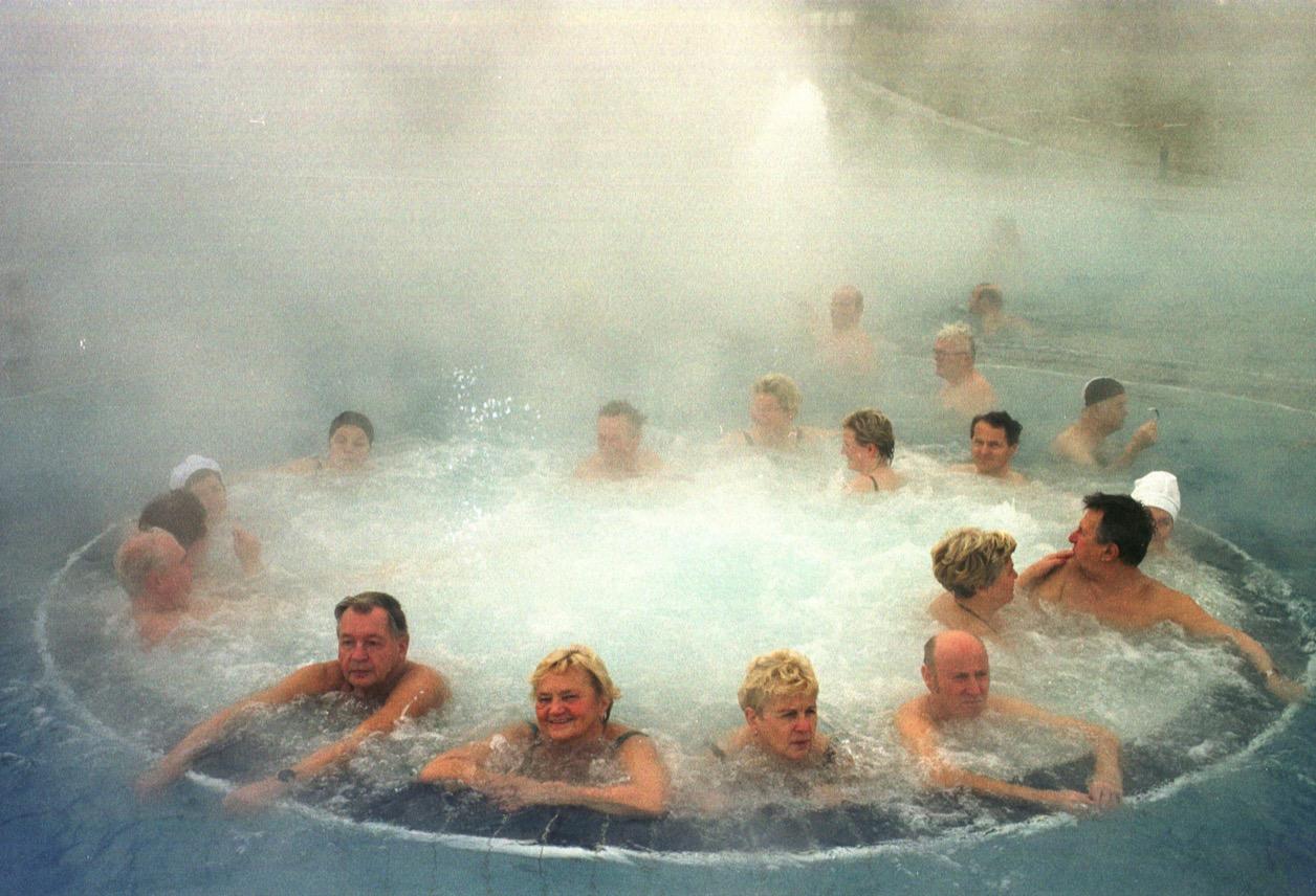 Spa visitors relax in a pool containing radon in the eastern German town of Schlema in January 2001.