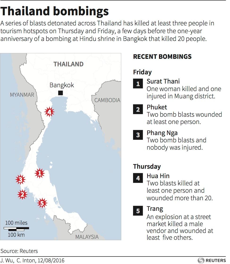 Thai bombings map