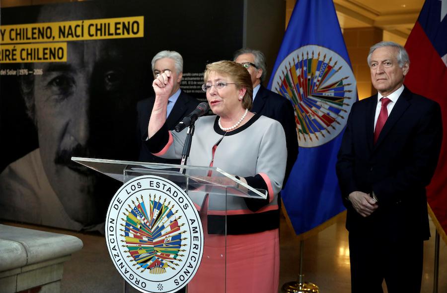 Chilean President Michelle Bachelet at OAS for Letelier photo exhibit