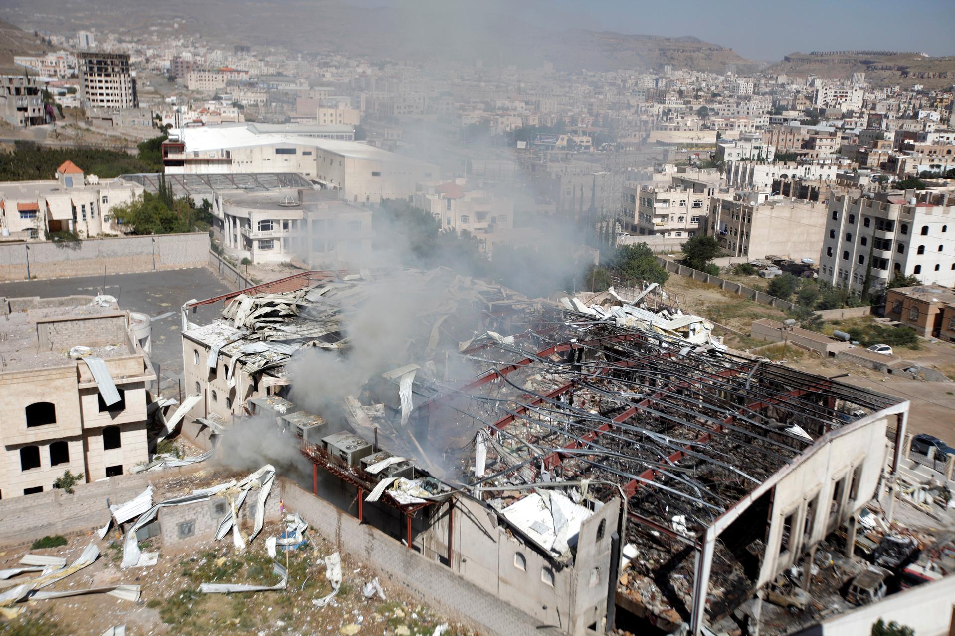 This is a view of the community hall where Saudi-led warplanes struck a funeral in Sanaa, the capital of Yemen.