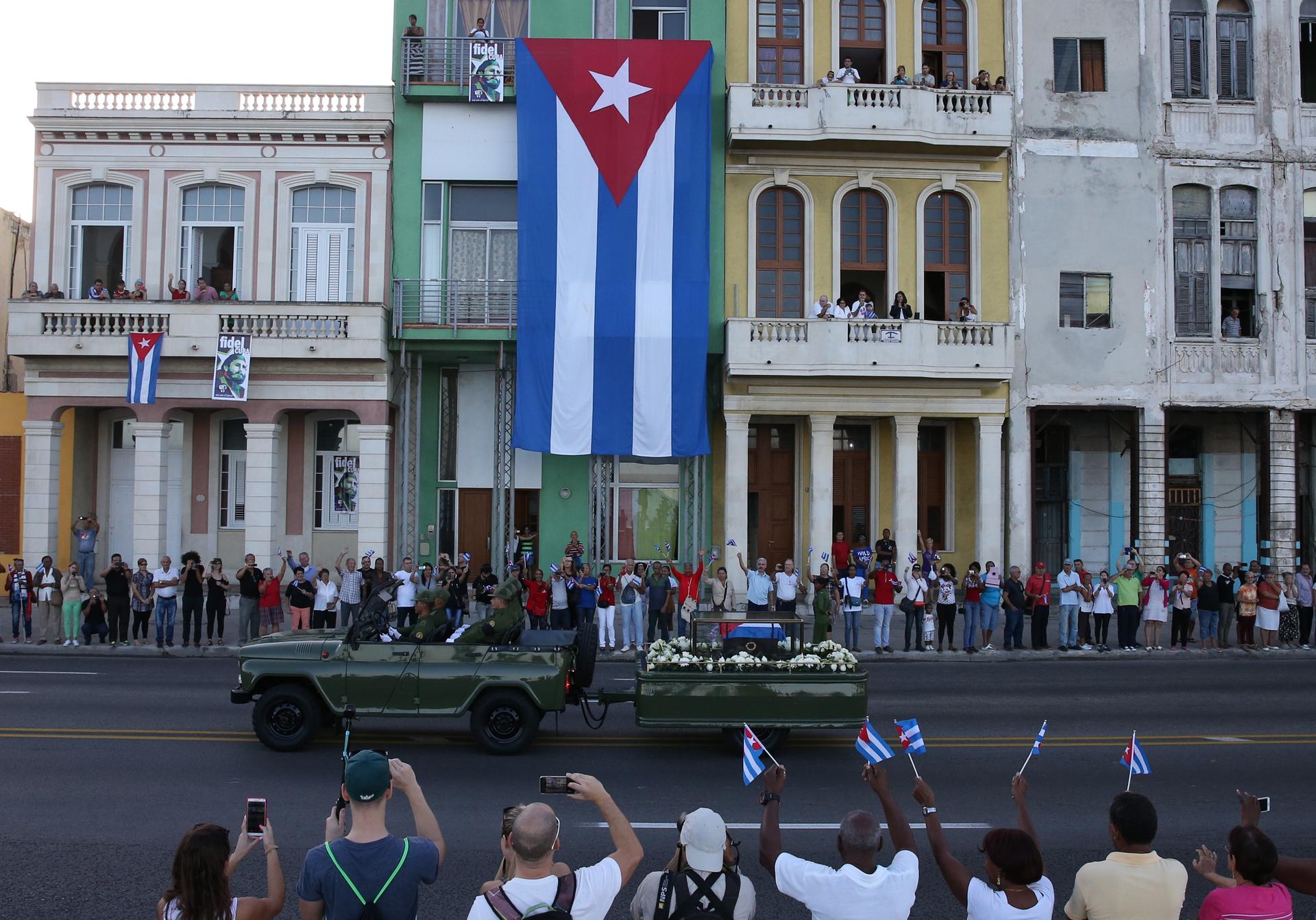 A military vehicle transports the ashes of Cuba's late President Fidel Castro at the start of a three-day journey to the eastern city of Santiago, in Havana, Cuba, November 30, 2016.