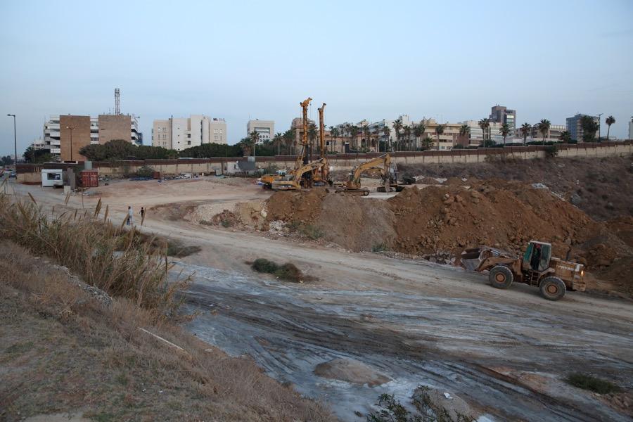 Vehicles work on the construction of the Eden Rock Resort on the south end of Ramlet al-Baida beach, in Beirut