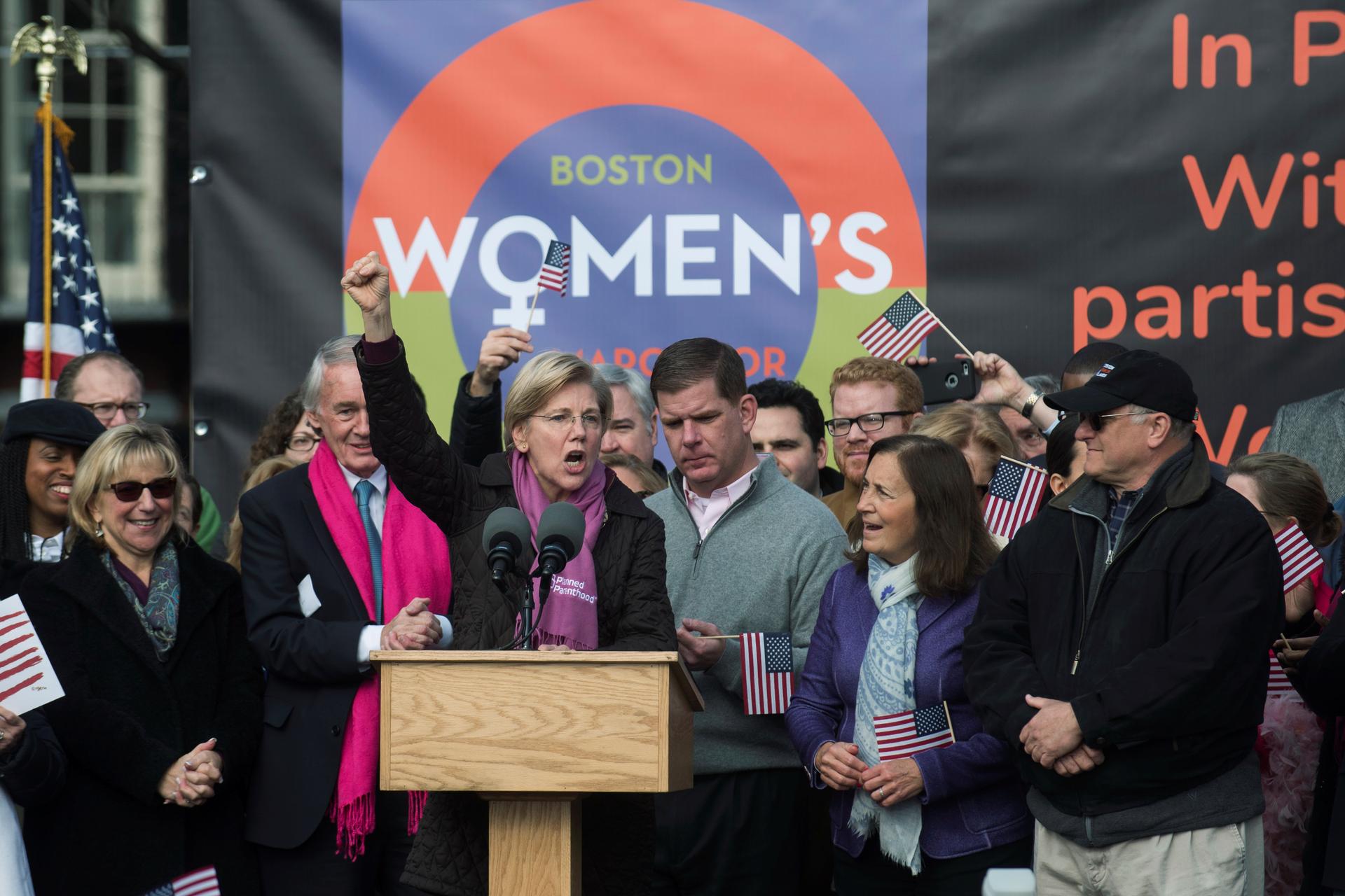 Senator Elizabeth Warren speaks at the Boston Women's March for America
