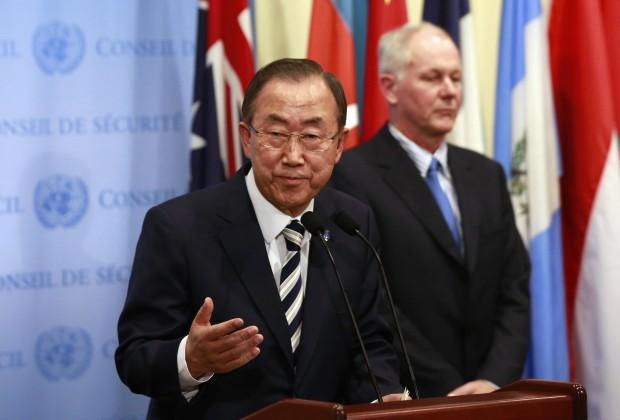 United Nations Secretary-General Ban Ki-moon speaks to the news media after briefing the Security Council on a new U.N. report on the use of chemical weapons in Syria. (Photo: REUTERS/Shannon Stapleton)