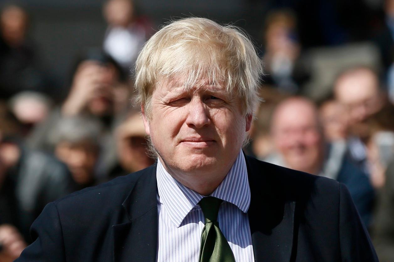 Boris Johnson attending the unveiling of a recreation of the Arch of Triumph in Palmyra, Syria, at Trafalgar Square in London on April 19.