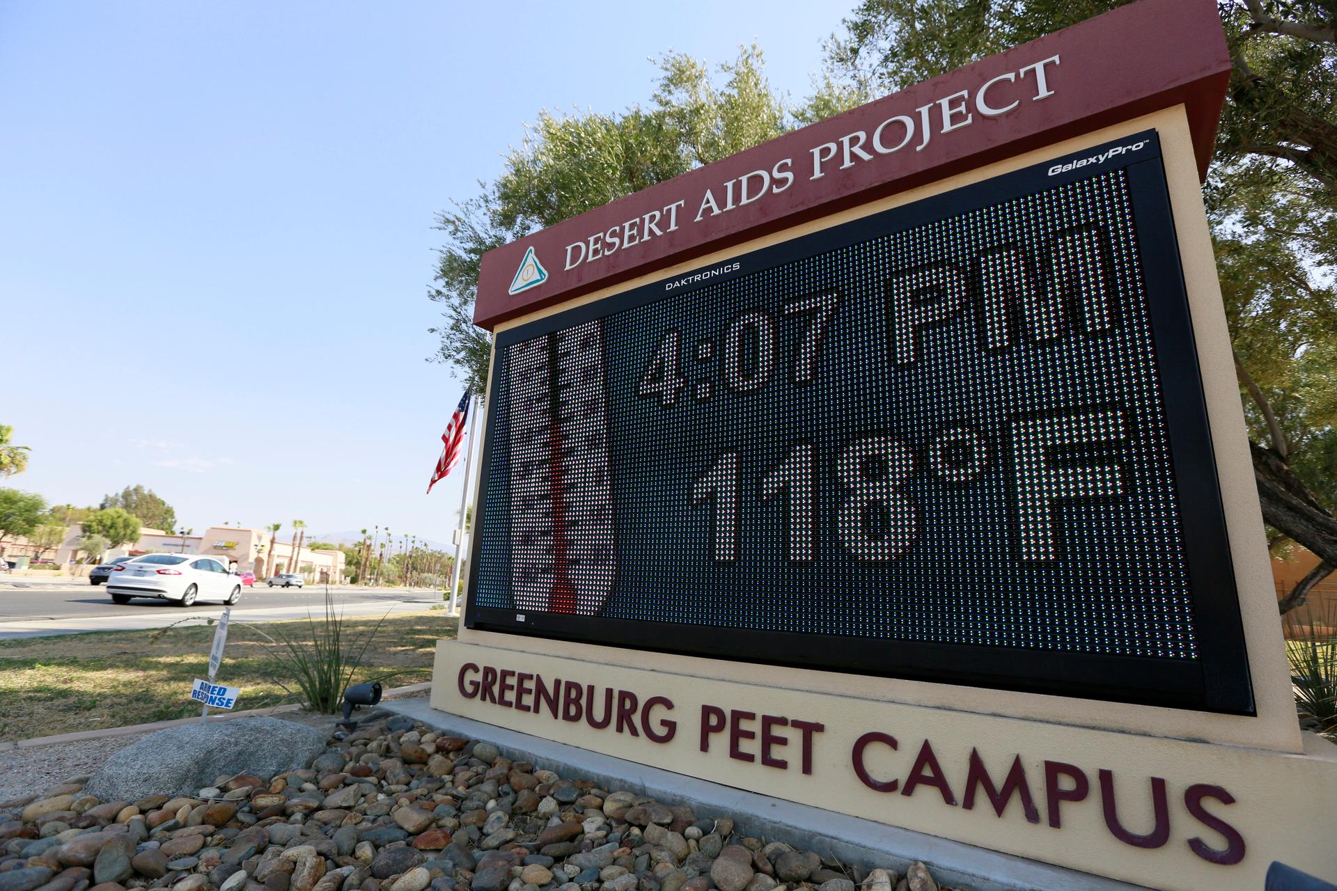 A thermometer sign reads 118 degrees in Palm Springs, California, U.S. on  June 20. The same heat wave grounded comercial flights in Phoenix, Arizona.
