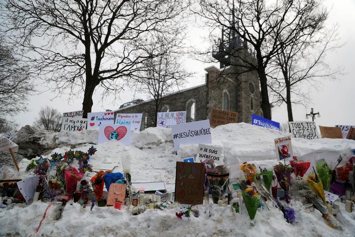 ​The memorial near the site of a fatal shooting at the Quebec Islamic Cultural Centre is pictured in Quebec City, Canada January 31, 2017.