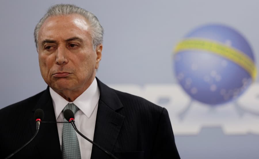 Brazil's President Michel Temer speaks at the Planalto Palace in Brasilia, Brazil, May 18.