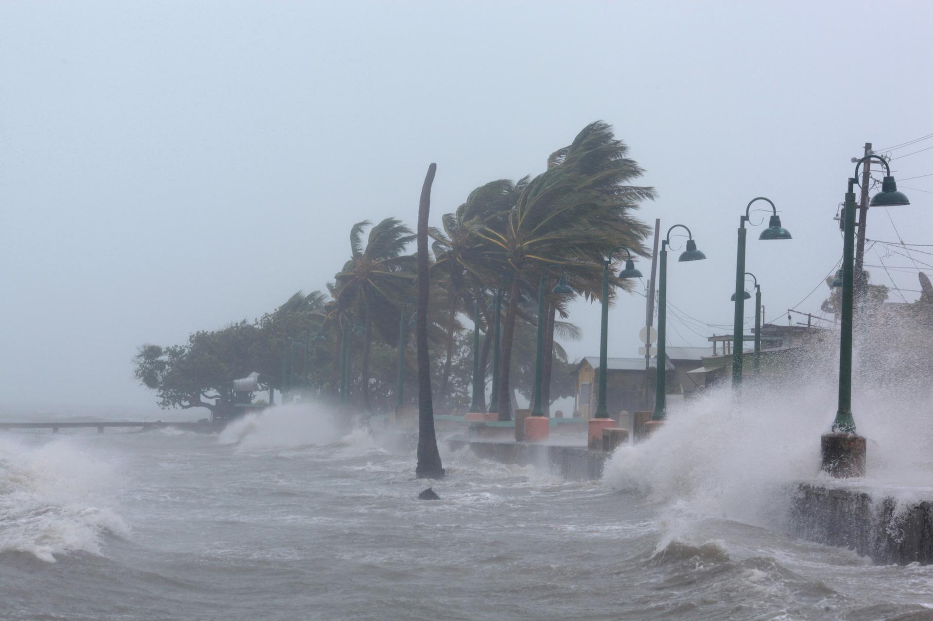 Waves crash against the seawall as Hurricane Irma slammed into Fajardo, Puerto Rico, on Sept. 6, 2017.